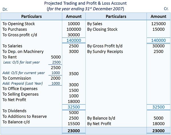 Projected Profit and Loss Account